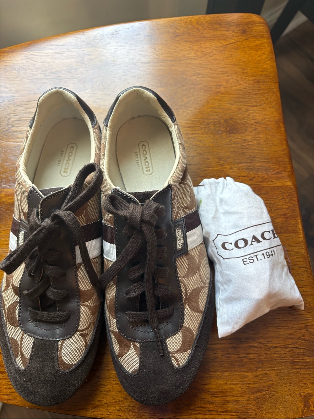 Coach Womens Brown and White Signature Logo Sneakers